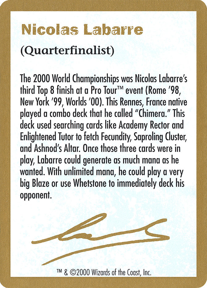 Nicolas Labarre Bio [World Championship Decks 2000] | Eastridge Sports Cards & Games