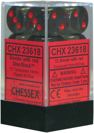 CHESSEX Translucent 12D6 Smoke/Red 16MM (CHX23618) | Eastridge Sports Cards & Games