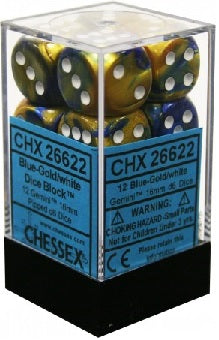 Chessex GEMINI 12D6 BLUE-GOLD/WHITE 16MM (CHX26622) | Eastridge Sports Cards & Games
