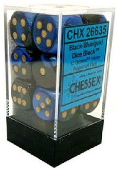 CHESSEX GEMINI 12D6 BLACK-BLUE/GOLD 16MM (CHX26635) | Eastridge Sports Cards & Games