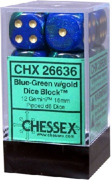 CHESSEX GEMINI 12D6 BLUE-GREEN/GOLD 16MM (CHX26636) | Eastridge Sports Cards & Games