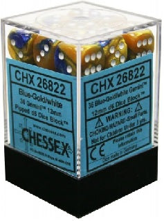 CHESSEX GEMINI 36D6 BLUE-GOLD/WHITE 12MM (CHX26822) | Eastridge Sports Cards & Games