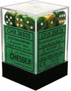 CHESSEX GEMINI 36D6 GOLD-GREEN/WHITE 12MM (CHX26825) | Eastridge Sports Cards & Games