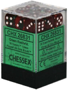 CHESSEX GEMINI 36D6 GREEN-RED/WHITE 12MM (CHX26831) | Eastridge Sports Cards & Games