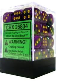 CHESSEX GEMINI 36D6 GREEN-PURPLE/GOLD 12MM (CHX26834) | Eastridge Sports Cards & Games