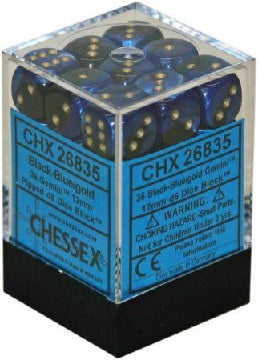 CHESSEX GEMINI 36D6 BLACK-BLUE/GOLD 12MM (CHX26835) | Eastridge Sports Cards & Games