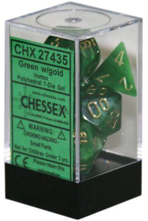 CHESSEX VORTEX 7-DIE SET GREEN/GOLD (CHX27435) | Eastridge Sports Cards & Games