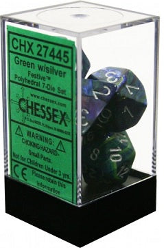 CHESSEX FESTIVE 7-DIE SET GREEN/SILVER (CHX27445) | Eastridge Sports Cards & Games