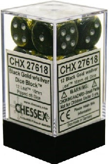Chessex LEAF 12D6 BLACK GOLD/SILVER 16MM (CHX27618) | Eastridge Sports Cards & Games