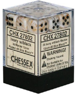 CHESSEX MARBLE 36D6 IVORY/BLACK 12MM (CHX27802) | Eastridge Sports Cards & Games