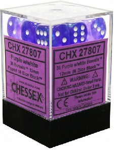 CHESSEX BOREALIS 36D6 PURPLE/WHITE 12MM (CHX27807) | Eastridge Sports Cards & Games