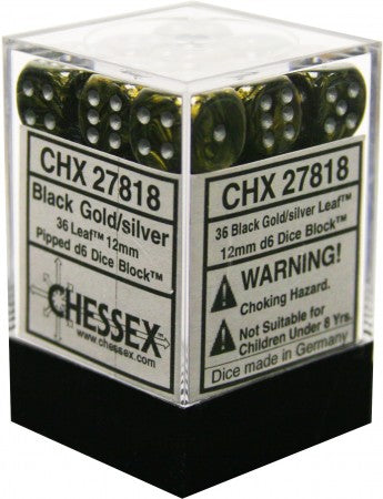 CHESSEX LEAF 36D6 BLACK GOLD/SILVER 12MM (CHX27818) | Eastridge Sports Cards & Games
