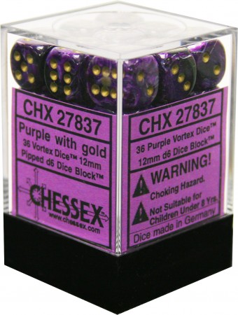 CHESSEX VORTEX 36D6 PURPLE/GOLD 12MM (CHX27837) | Eastridge Sports Cards & Games