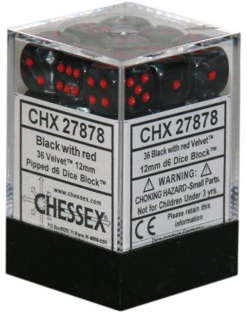 CHESSEX VELVET 36D6 BLACK/RED 12MM (CHX27878) | Eastridge Sports Cards & Games