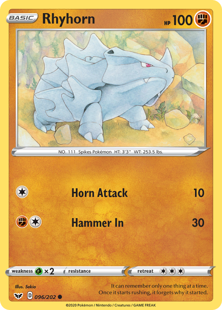 Rhyhorn (096/202) [Sword & Shield: Base Set] | Eastridge Sports Cards & Games