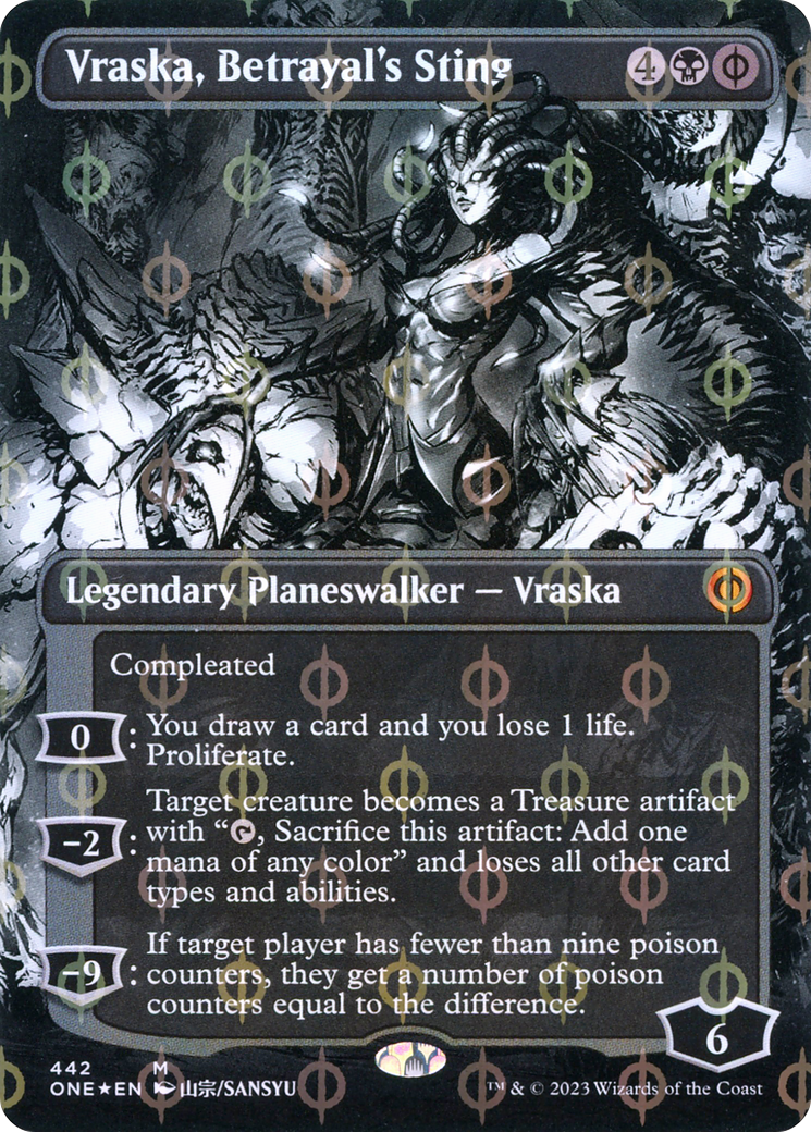 Vraska, Betrayal's Sting (Borderless Manga Step-and-Compleat Foil) [Phyrexia: All Will Be One] | Eastridge Sports Cards & Games