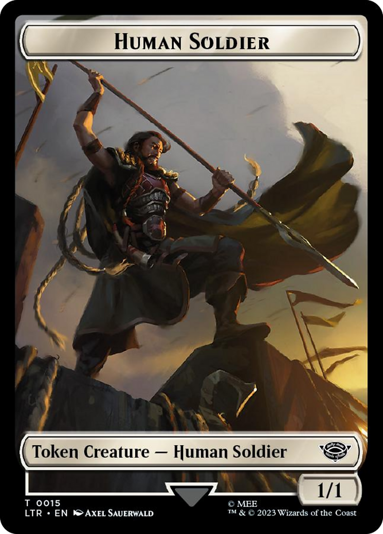 Human Soldier (0015) // Food (0022) Double-Sided Token (Surge Foil) [The Lord of the Rings: Tales of Middle-Earth Tokens] | Eastridge Sports Cards & Games