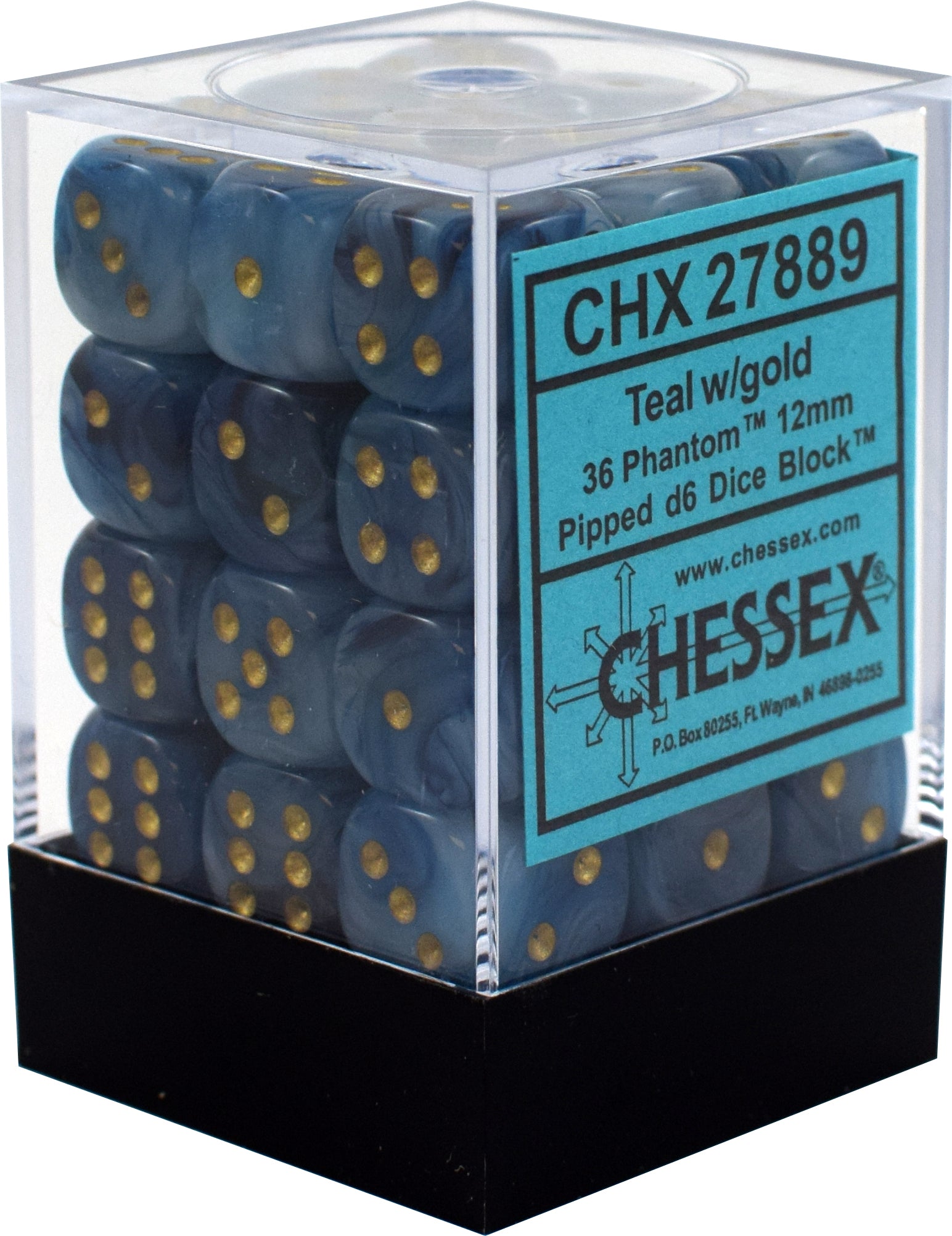 CHESSEX PHANTOM 36D6 TEAL/GOLD 12MM (CHX27889) | Eastridge Sports Cards & Games