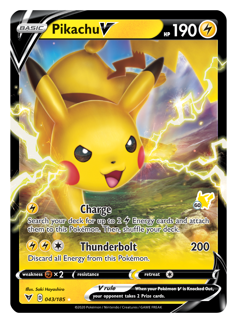 Pikachu V (043/185) (Pikachu Stamp #60) [Battle Academy 2022] | Eastridge Sports Cards & Games