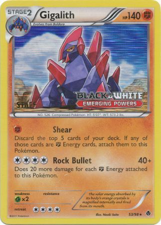 Gigalith (53/98) (Staff Prerelease Promo) [Black & White: Black Star Promos] | Eastridge Sports Cards & Games