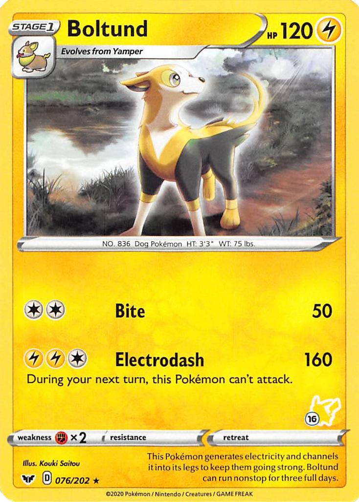 Boltund (076/202) (Pikachu Stamp #16) [Battle Academy 2022] | Eastridge Sports Cards & Games