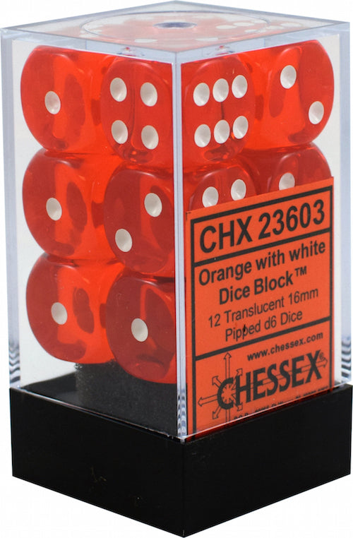 CHESSEX Translucent 12D6 Orange/White 16MM (CHX23603) | Eastridge Sports Cards & Games