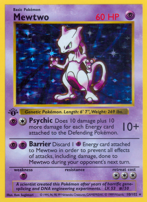 Mewtwo (10/102) (Shadowless) [Base Set 1st Edition] | Eastridge Sports Cards & Games