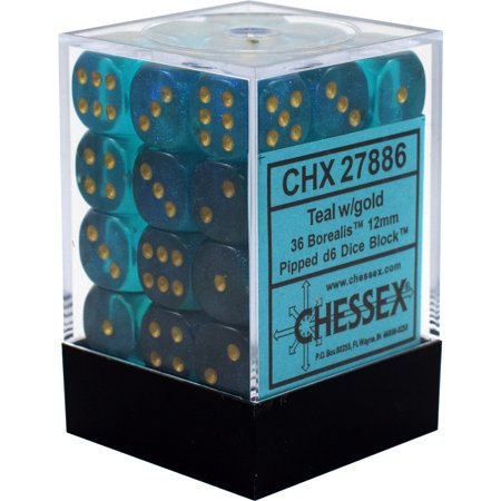 CHESSEX BOREALIS 36D6 TEAL/GOLD 12MM (CHX27886) | Eastridge Sports Cards & Games