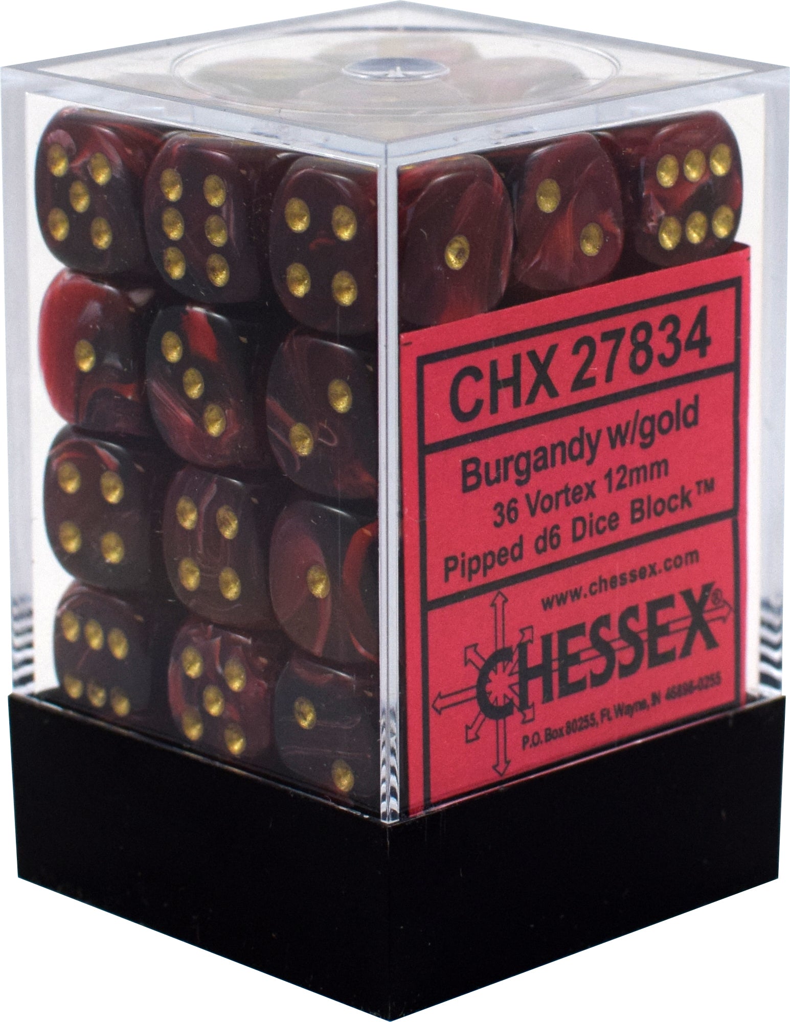 CHESSEX VORTEX 36D6 BURGUNDY/GOLD 12MM (CHX27834) | Eastridge Sports Cards & Games