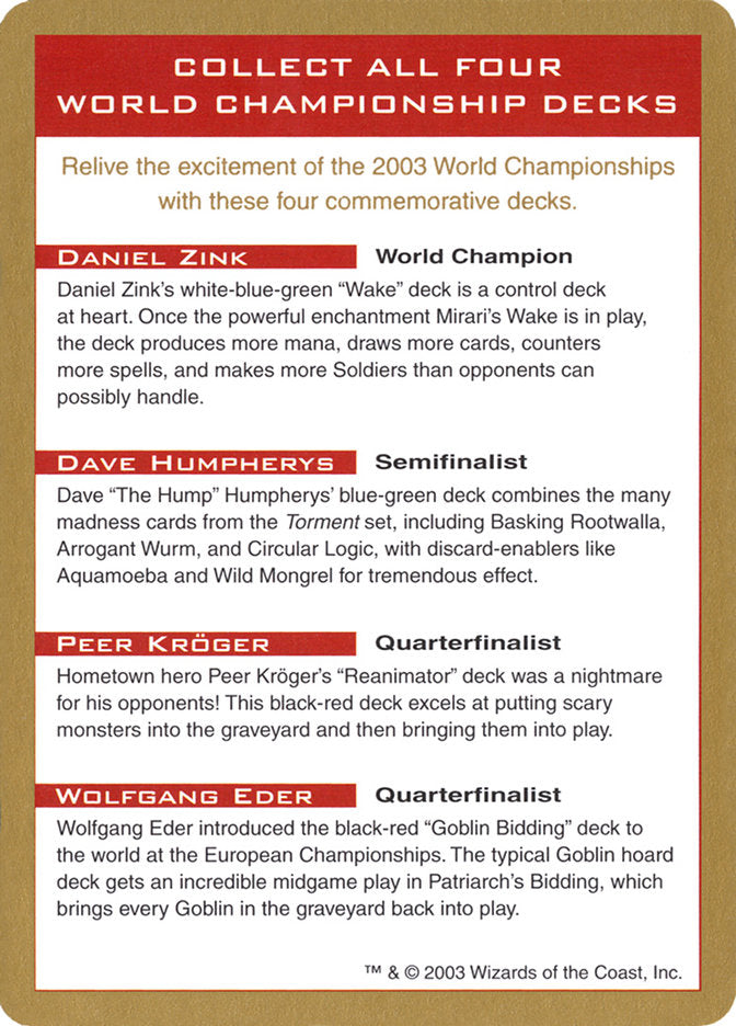 2003 World Championships Ad [World Championship Decks 2003] | Eastridge Sports Cards & Games