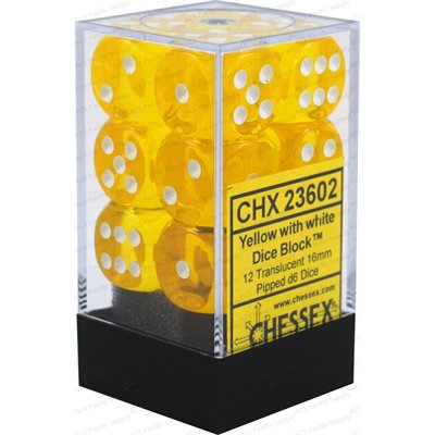 CHESSEX Translucent 12D6 Yellow/White 16MM (CHX23602) | Eastridge Sports Cards & Games