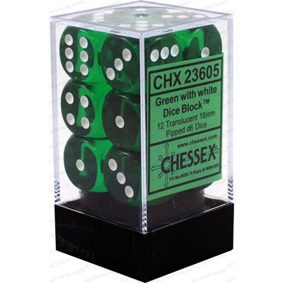 CHESSEX Translucent 12D6 Green/White 16MM (CHX23605) | Eastridge Sports Cards & Games