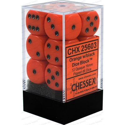 CHESSEX Opaque 12D6 Orange/Black 16MM (CHX25603) | Eastridge Sports Cards & Games