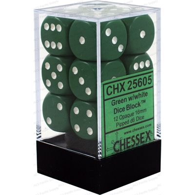 CHESSEX Opaque 12D6 Green/White 16MM (CHX25605) | Eastridge Sports Cards & Games