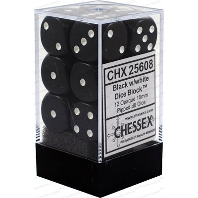 CHESSEX Opaque 12D6 Black/White 16MM (CHX25608) | Eastridge Sports Cards & Games
