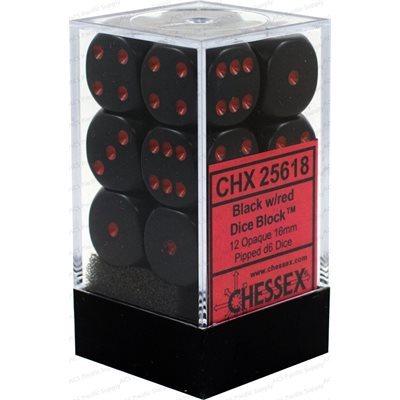 CHESSEX Opaque 12D6 Black/Red 16MM (CHX25618) | Eastridge Sports Cards & Games