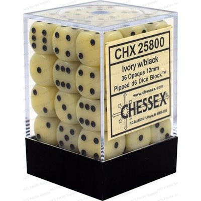 CHESSEX Opaque 36D6 Ivory/Black 12MM (CHX25800) | Eastridge Sports Cards & Games