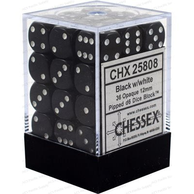 CHESSEX Opaque 36D6 Black/White 12MM (CHX25808) | Eastridge Sports Cards & Games