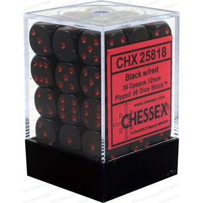 CHESSEX Opaque 36D6 Black/Red 12MM (CHX25818) | Eastridge Sports Cards & Games