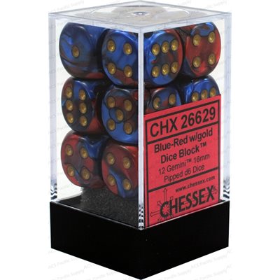 CHESSEX Gemini 12D6 Blue-Red/Gold 16MM (CHX26629) | Eastridge Sports Cards & Games