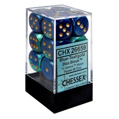CHESSEX Gemini 12D6 Blue_Teal/Gold 16MM (CHX26659) | Eastridge Sports Cards & Games