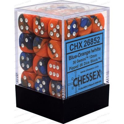 CHESSEX Gemini 36D6 Blue-Orange/White 12MM (CHX26852) | Eastridge Sports Cards & Games