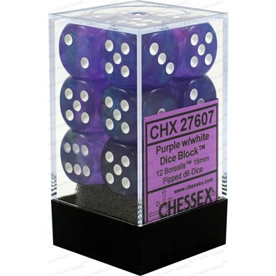 CHESSEX Borealis 12D6 Purple/White 16MM (CHX27607) | Eastridge Sports Cards & Games