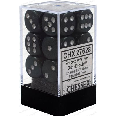 CHESSEX Borealis 12D6 Smoke/Silver 16MM (CHX27628) | Eastridge Sports Cards & Games