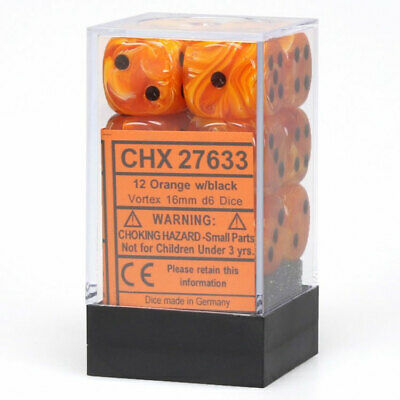 CHESSEX Vortex 12D6 Orange/Black 16MM (CHX27633) | Eastridge Sports Cards & Games