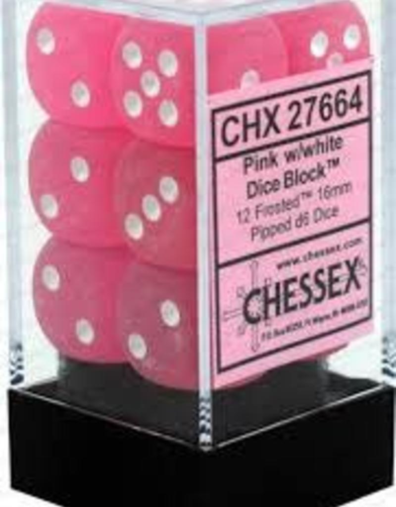 CHESSEX FROSTED 12D6 PINK/WHITE 16MM (CHX27664) | Eastridge Sports Cards & Games