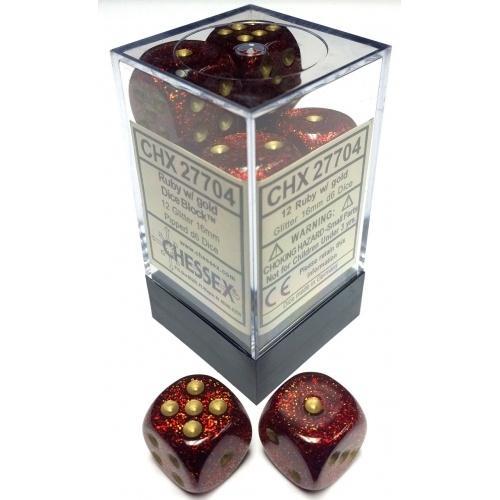 CHESSEX Glitter 12D6 Ruby Red/Gold 16MM (CHX27704) | Eastridge Sports Cards & Games