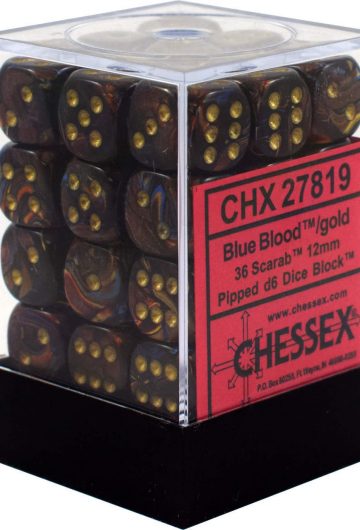 CHESSEX SCARAB 36D6 BLUE BLOOD/GOLD 12MM (CHX27819) | Eastridge Sports Cards & Games