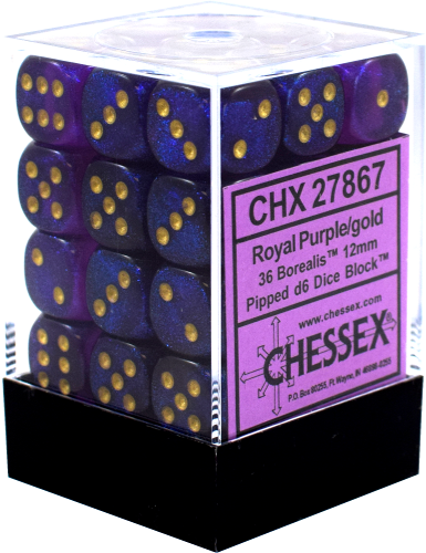 CHESSEX BOREALIS 36D6 ROYAL PURPLE/GOLD 12MM (CHX27867) | Eastridge Sports Cards & Games