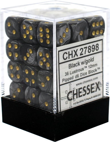 CHESSEX LUSTROUS 36D6 BLACK/GOLD 12MM (CHX27898) | Eastridge Sports Cards & Games